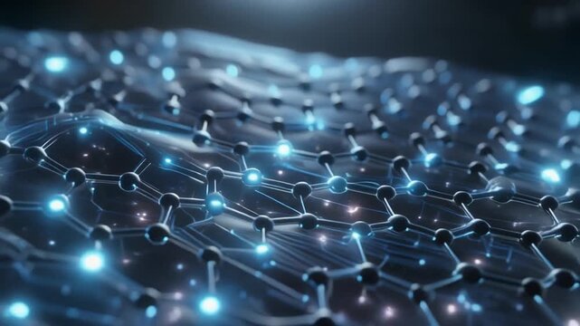 Macro view of synthetic skin tissue highlighted by glowing nanostructures and tiny circuits.