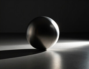 A hollow metal sphere under a soft spotlight in a dark room, symbolizing inner emptiness