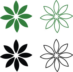 Flower Icons Vector Set, Collection and Group, Decorative Floral Silhouettes, Petals, Blossom, Botanical Minimal Flat Line Style, Monochrome and Colorful Graphic Bundle for Nature, Garden and Spring D