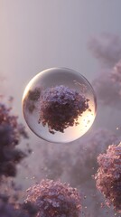 Floating bubble of blossoms capturing nature's beauty with soft lighting - digital art close-up