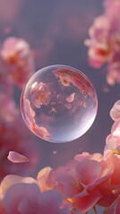 Delicate bubble surrounded by blossoms nature digital art soft focus serene atmosphere