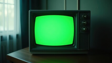 Retro television with a green screen.