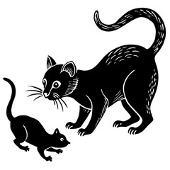 Obraz premium The cat is hunting the mouse silhouette
