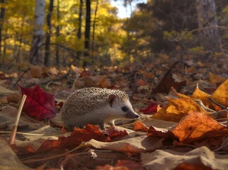 Hedgehog in Autumn Leaves A Wildlife Scene
