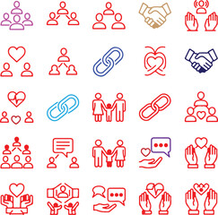Collection of Red and Blue Social Connection Icons