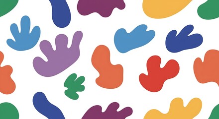 Colorful abstract shapes on white background creating a vibrant and playful visual pattern design art