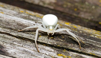 Close-up of a white spider on weathered wood (1)