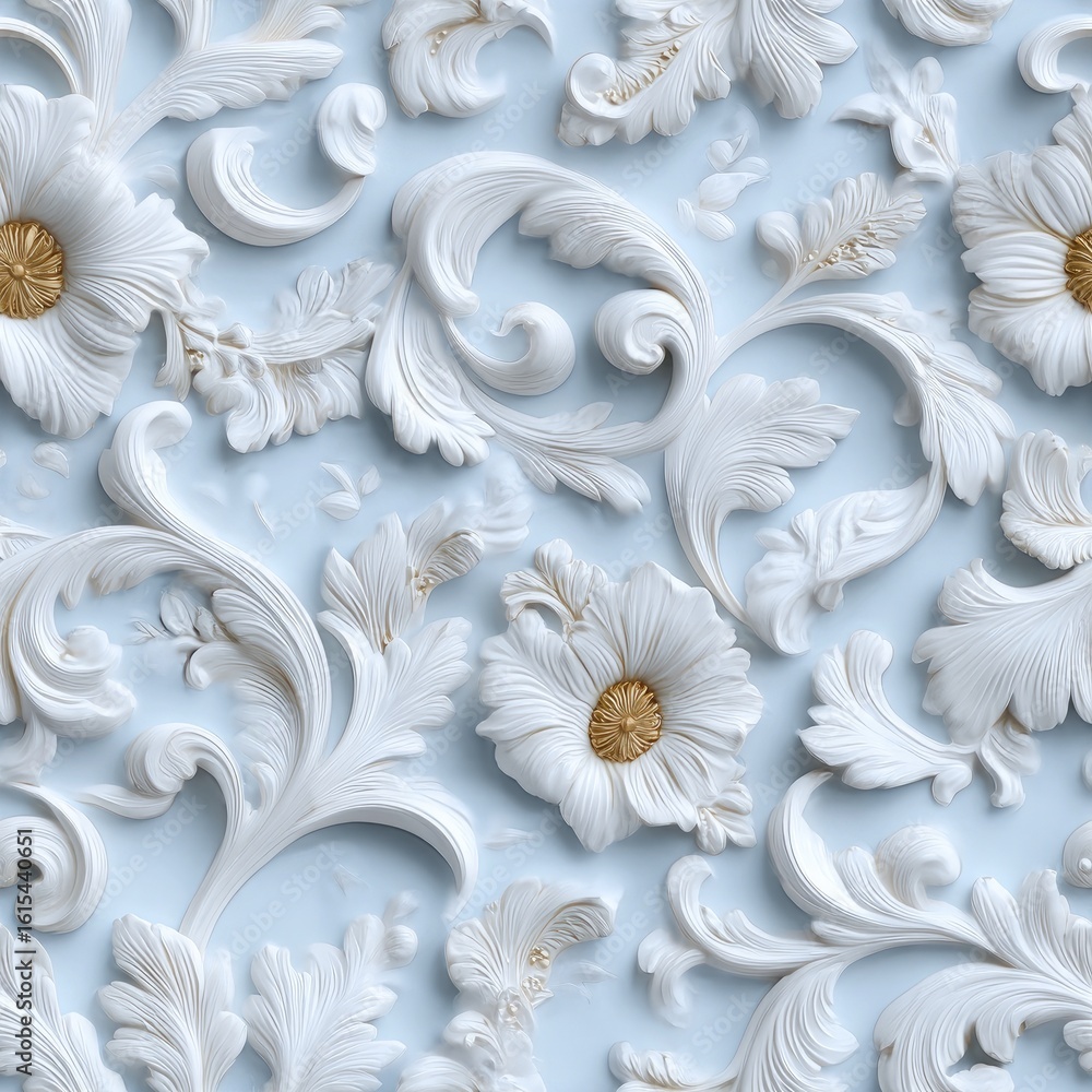 Aufkleber intricate white flowers with gold leaves create a sophisticated and seamless background ideal for va