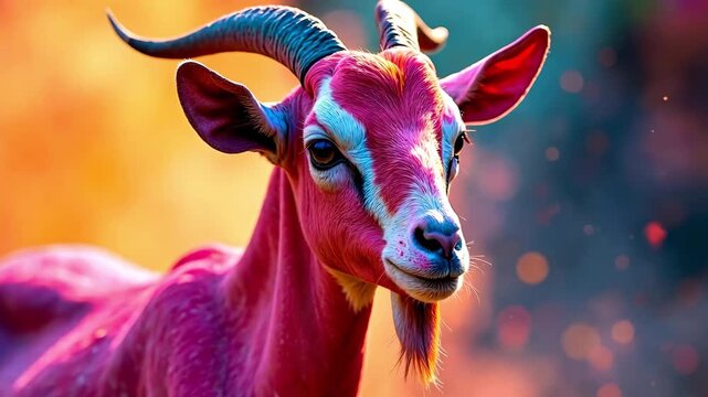 AI Generative Animal goat sprayed with colorful colors holi, Indian spring festival