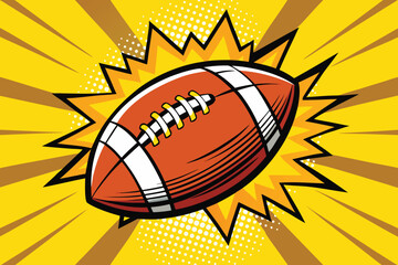 American Football Comic Book Style Illustration on a Yellow Burst Background