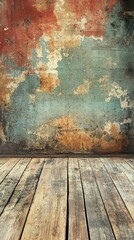 Distressed Wall and Wooden Floor Background with Rustic Texture