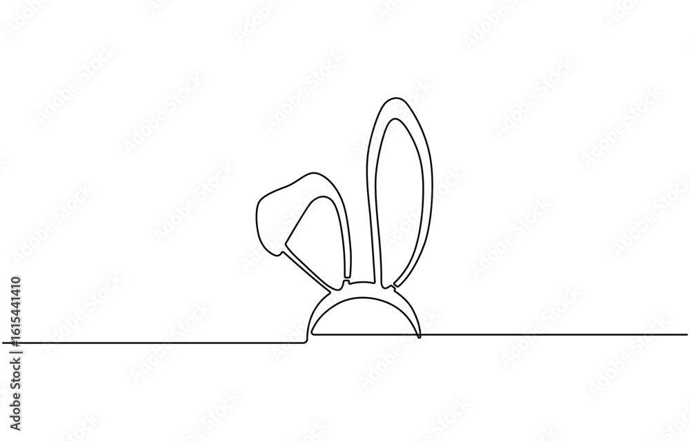 Poster one continuous line drawing of rabbit ears and an egg. happy easter, editable stroke, horizontal des