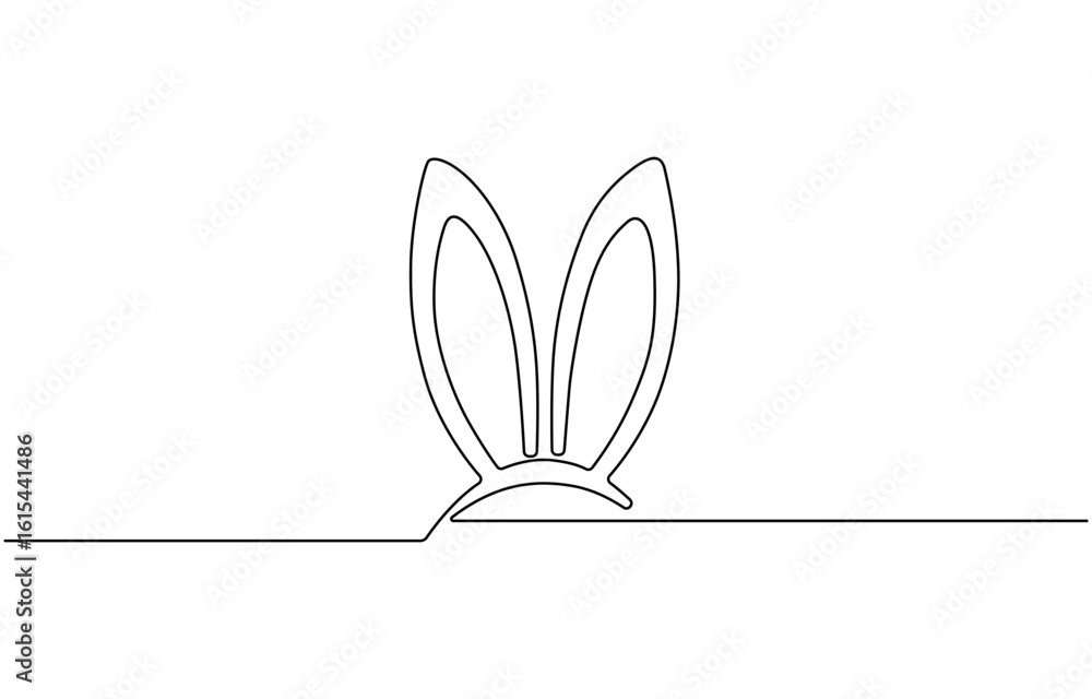 Poster one continuous line drawing of rabbit ears and an egg. happy easter, editable stroke, horizontal des