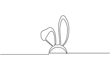 One continuous line drawing of rabbit ears and an egg. Happy Easter, editable stroke, horizontal design element.