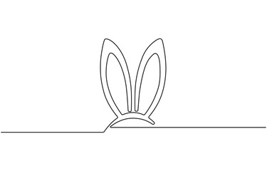 One continuous line drawing of rabbit ears and an egg. Happy Easter, editable stroke, horizontal design element.