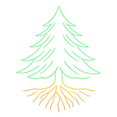 Obraz premium Pine Tree with Roots – Minimal Evergreen Line Art