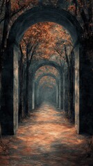 Arched Passageway with Trees Creating Pathway Effect
