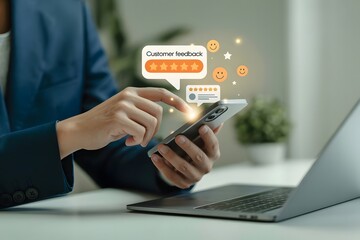Customer Satisfaction Survey Business Professional Reviews Online Feedback and Rating on Mobile Phone for Service Improvement and Positive