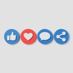 Social media icons like heart chat and share on a light background