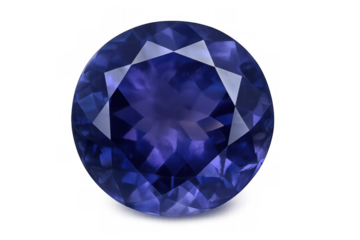 Sparkling round cut iolite gemstone isolated on transparent background, perfect for jewelry design or gemological purposes