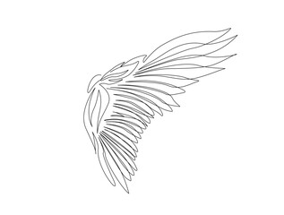Part of angel wing in single line draw illustration. Continuous one line drawing of angel wing.
