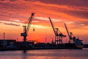 Obraz premium A construction crane at golden sunset