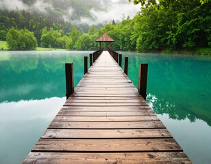 Obraz premium Wooden Pier Extending into Lake - Nature scene - greenery