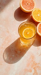Refreshing citrus drink kitchen counter beverage photography in a bright environment