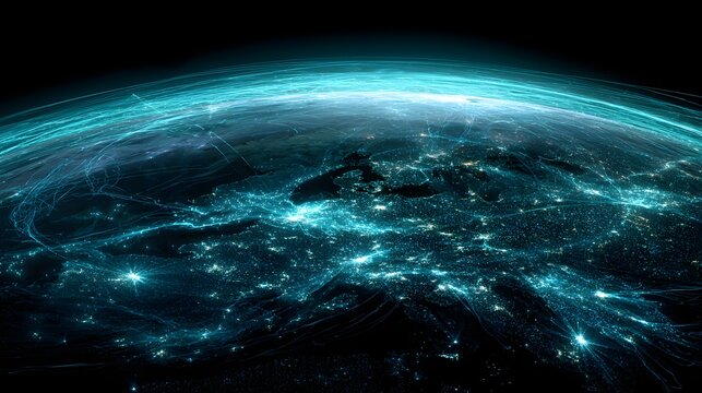 Exploring earth global data connectivity and innovative technology visualization in digital art - Powered by Adobe