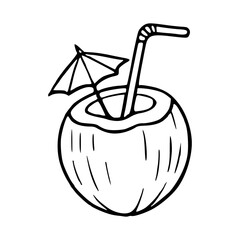 fresh coconut drink with straw and umbrella