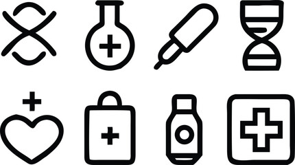 Simple Black Medical Icons on White Background healthcare symbols