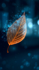 Floating leaf in a mystical atmosphere nature scene digital art calm environment close-up view