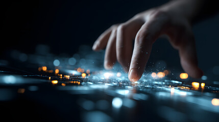 Dynamic interaction with technology futuristic touchpoints in digital environment close-up view