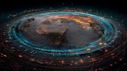 Global digital visualization of earth's data patterns technology graphic futuristic aerial view