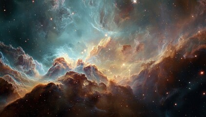 Fototapeta premium Cosmic clouds of nebulae, vibrant colors, swirling patterns