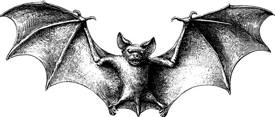 Engraved illustration of bat wing anatomy study for educational design