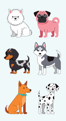 Fototapeta premium A whimsical collection of adorable pixel art dogs showcasing diverse breeds and playful charm