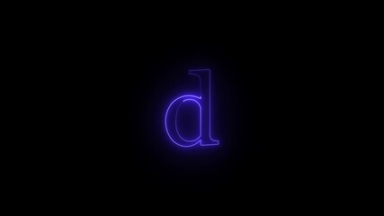 Neon Lowercase 'd' Letter Isolated on Black Background for Education and Design