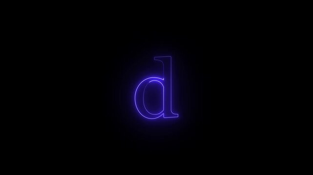 Neon Lowercase 'd' Letter Isolated on Black Background for Education and Design - Powered by Adobe