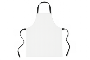 Professional white kitchen apron with contrasting black straps, highlighting culinary workwear crafted for cooking professionals