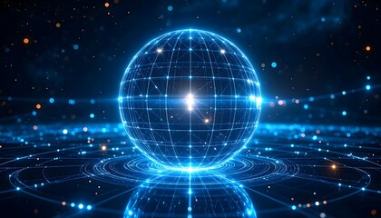 Fototapeta premium An ancient Dyson sphere veiled in cosmic silence, gleaming like a sacred relic—its mirrored shell reflects ghost constellations and hums with lost alien transmissions. Sci-fi wonder beyond comprehensi
