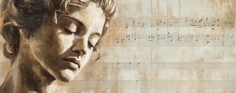 A vintage music sheet background with an array of musical notes and lines, representing the rich history and artistry behind classical compositions.