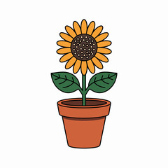 Obraz premium Cheerful Sunflower in a Pot Vector Illustration Isolated on White Background for Creative Projects and Designs