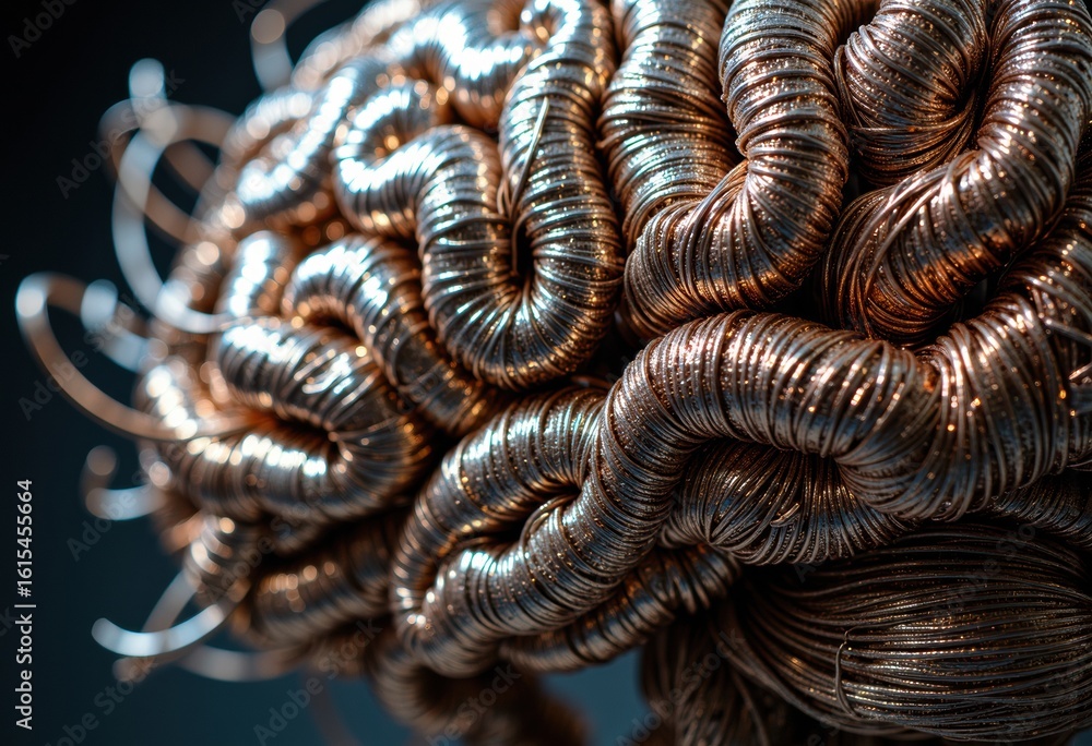 Poster close-up of tightly coiled copper wires with intricate overlapping patterns