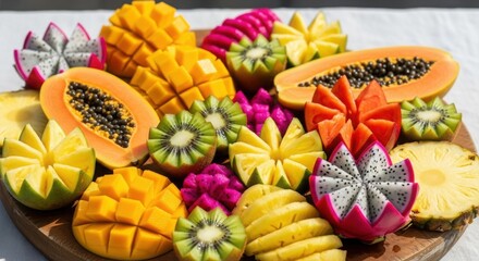 Vibrant and Artfully Arranged Tropical Fruit Platter