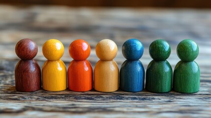 Colorful wooden figurines in a row