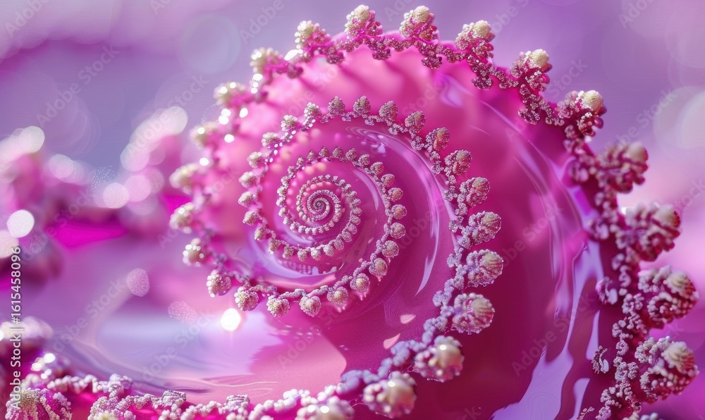 Poster pink fractal spiral with intricate texture abstract design element