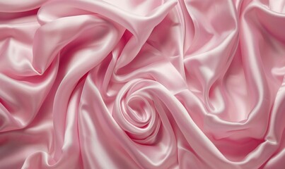 Fototapeta premium Pink satin fabric texture with soft folds and elegant rose pattern background