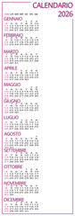Vertical 2026 calendar template in Italian. Design with copy space ideal for global companies. Annual planning