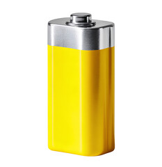  Photo of a battery, in yellow and silver colors on a transparent background